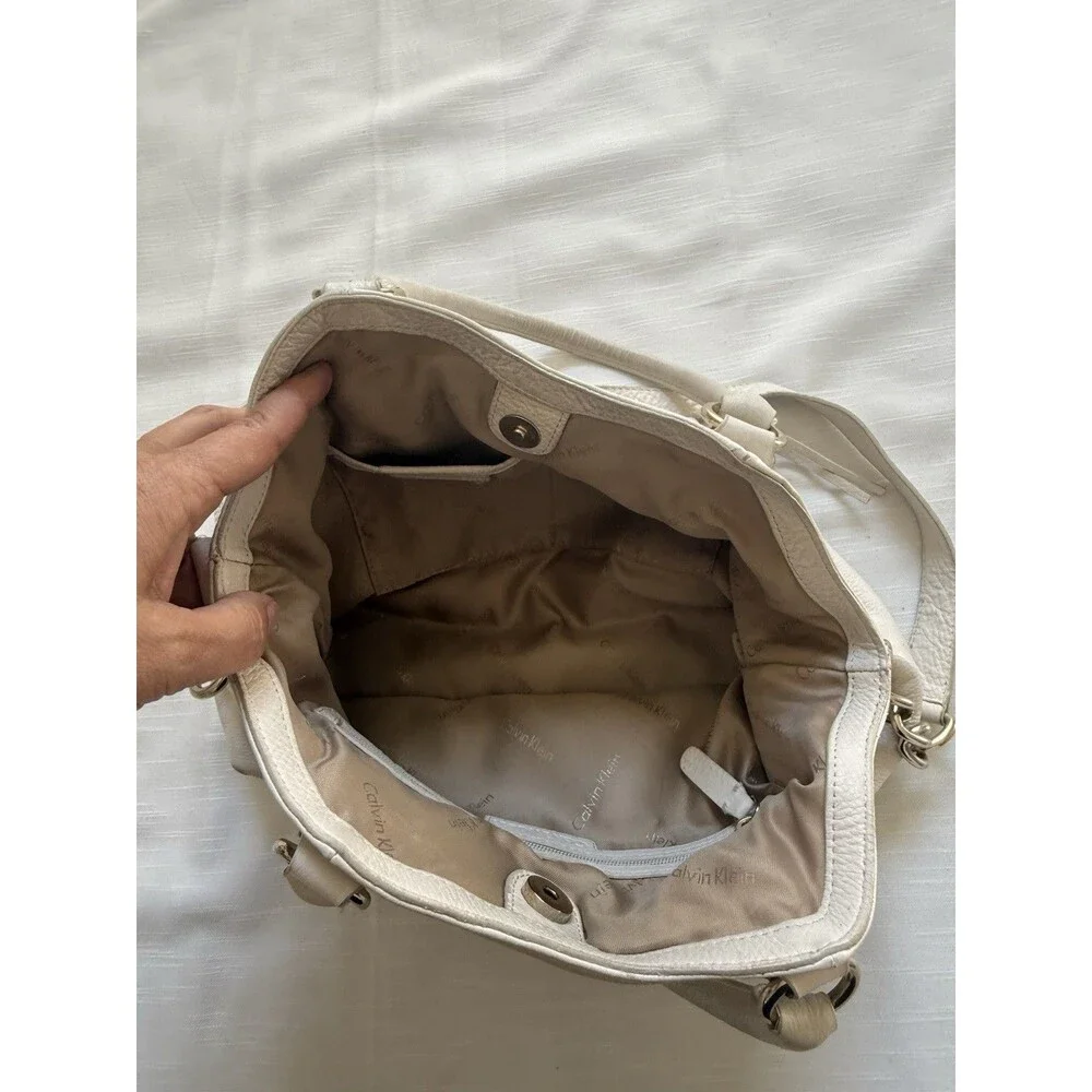 Calvin Klein Ivory Leather Double Strap Satchel Shoulder Handbag